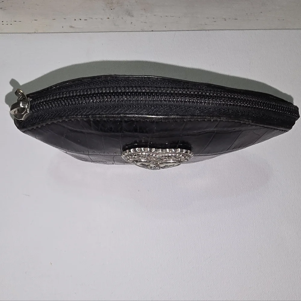 Brighton Vintage Crocodile Black Leather Heart-Embellished Women's Accessory Bag